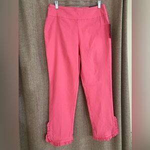 Crown & Ivy Bright Pink Ruffle Trim Pants- Size 10